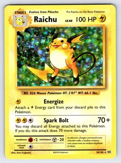 Raichu 36/108 2016 XY Evolutions Pokemon Card TCG Nintendo Holo Rare - VLP - Image 1
