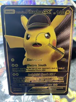 Detective Pikachu GX Black Foil Fan Art Vinyl Collector Pokemon Card - Image 1