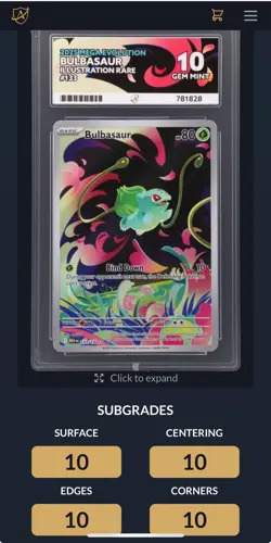 Pokemon Bulbasaur 133/132 Ace 10 Graded Card Mega Evolution IR Gem Mint - Image 3
