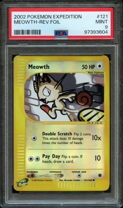 2002 Pokemon Expedition 121 Meowth Reverse PSA 9 Mint - Image 1