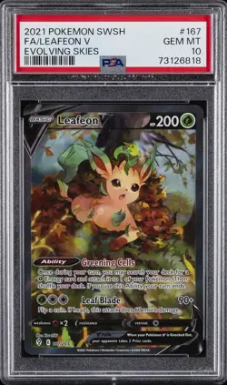 2021 POKEMON SWORD & SHIELD EVOLVING SKIES #167 FULL ART/LEAFEON V PSA 10 - Image 1