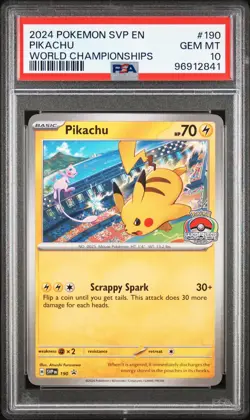 2024 POKEMON SVP EN-SV BLACK STAR PROMO WORLD CHAMPIONSHIPS #190 PIKACHU PSA 10 - Image 1