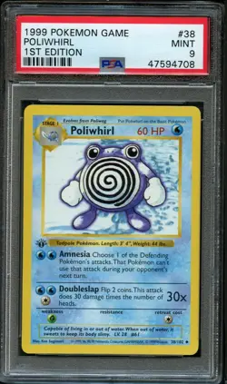 1999 Pokemon Base Set Poliwhirl 38/102 1st Edition Shadowless PSA 9 Mint - Image 1