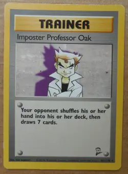 Imposter Professor Oak 102/130 Rare Non-Holo Base 2 Set Pokemon Trainer Card LP - Image 1