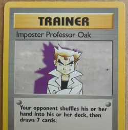 Imposter Professor Oak 102/130 Rare Non-Holo Base 2 Set Pokemon Trainer Card LP - Image 2
