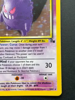 Pokemon Gengar Holo Rare Fossil WOTC 1999 5/62 - Image 4
