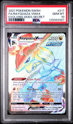 PSA 10 Rayquaza Vmax 217/203 Evolving Skies Secret Rare Rainbow POKEMON - Image 1