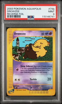 PSA 9 MINT 2003 POKEMON AQUAPOLIS #74b DROWZEE REVERSE FOIL ENGLISH - Image 1