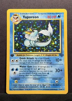 Vaporeon Holo Rare #12/64 - 1st Edition Jungle Set - 1999 WOTC Vintage Pokemon - Image 1