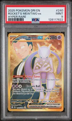 2025 POKEMON DRI EN-DESTINED RIVALS #240 ROCKET'S MEWTWO EX HYPER RARE PSA 9 - Image 2