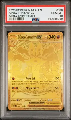 PSA 10 Mega Lucario EX 188/132 Meg En-mega Evolution Hyper Rare POKEMON - Image 1