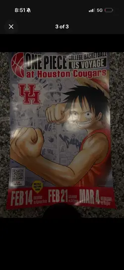 One Piece X Houston Cougars Monkey D Luffy US Voyage Promo Card & Sealed Poster - Image 2