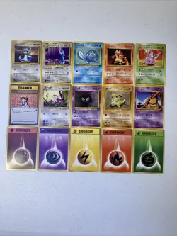 15 Base Set Japanese Pokemon Trading Cards Dragonair 148 Magmar Abra Sandshrew - Image 1