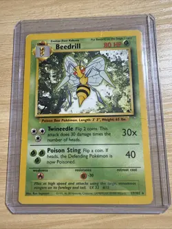 Pokemon TCG Beedrill Card 17/102 Unlimited Base Set - HP - Image 1