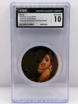 Pokemon 2025 Eevee Coin (Large) Prismatic Evolutions Blister CGC 10 GEM MINT - Image 1