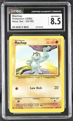 CGC 8.5 Machop 1999 Base Set 52/102 Pokemon Card - Image 1