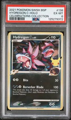 2021 POKEMON SWSH BLACK STAR PROMO CELEBRATIONS COLL #138 HYDREIGON C-HOLO PSA 6 - Image 1
