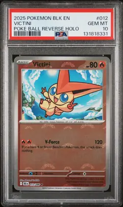 2025 POKEMON BLK EN-BLACK BOLT POKE BALL REVERSE HOLO #012 VICTINI PSA 10 - Image 1