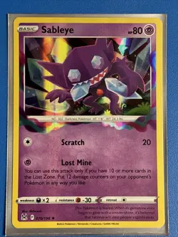 Pokemon TCG Sableye 070/196 Holo Rare Lost Origin (2022) NM + Card Saver - Image 1