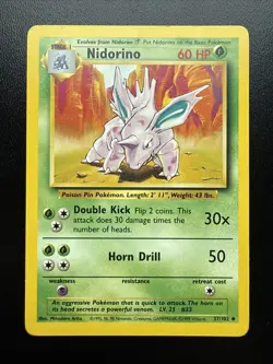 FREE SHIPPING Pokemon TCG Nidorino Base Set 37/102 Regular Shadowless Uncommon - Image 1