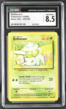 CGC 8.5 Bulbasaur 1999 Base Set 44/102 Pokemon Card - Image 1