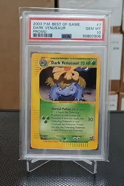 2003 POKEMON BEST OF GAME PROMO #7 DARK VENUSAUR PROMO PSA 10 - Image 1