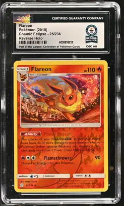 Pokemon 2019 Flareon 25/236 Rev Holo Cosmic Eclipse CGC AU Guinness World Record - Image 1