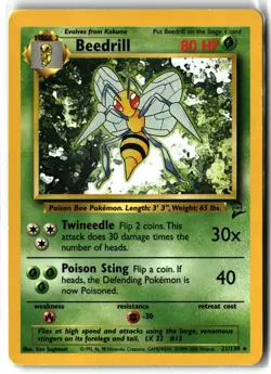 Beedrill ⭐ 21/130 Rare Base Set 2 2000 Pokemon MP - Image 1