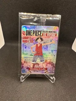 One Piece Monkey D. Luffy College Basketball US Voyage Promo Card Sealed - Image 1