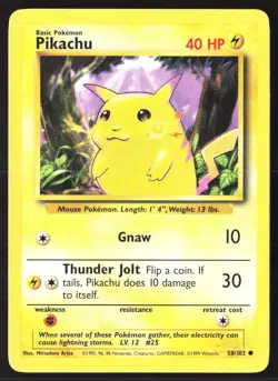 Pikachu 58/102 Base Set Wizards of the Coast Vintage 1999 Pokemon Card NM - Image 1