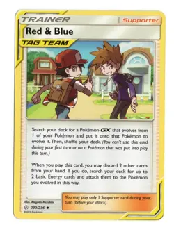 Red & Blue 202/236 Pokemon SM Cosmic Eclipse Uncommon Trainer Supporter TCG 2019 - Image 1