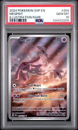 2024 POKEMON SSP EN-SURGING SPARKS ILLUSTRATION RARE #204 MESPRIT PSA 10 - Image 1
