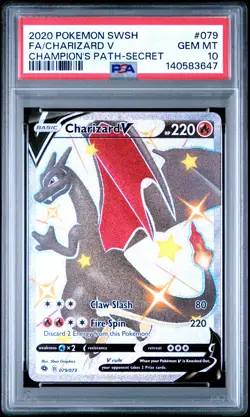 2020 POKEMON SWORD & SHIELD CHAMP'S PATH SECRET #079 FULL ART/CHARIZARD V PSA 10 - Image 1