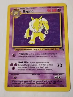 Pokemon TCG Hypno Fossil Card 23/62 Unlimited Rare Non Holo LP Vintage - Image 1