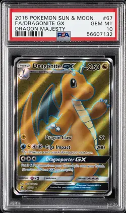 2018 POKEMON SUN & MOON DRAGON MAJESTY #67 FULL ART/DRAGONITE GX PSA 10 - Image 1