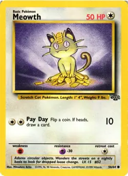 Pokemon TCG Meowth 56/64 Jungle Unlimited Common Pokemon LP - Image 1