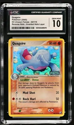 CGC 10 Quagsire #44 Inverted Reverse Holo Error EX Unseen Forces Pokemon 2005 - Image 1