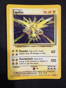 Pokemon Zapdos Base Set 16/102 Holo English 1999 TCG WOTC Card MP - Image 1