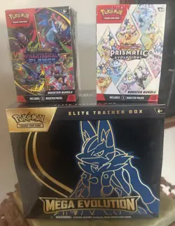Pokemon Mega Evolution Lucario ETB & Booster Bundle Prismatic & Phantasmal Flame - Image 1