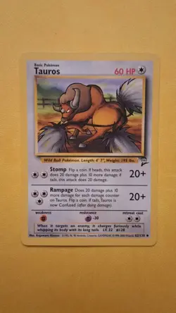 Pokemon Tauros 62/130 Base Set 2 Regular 60 HP Uncommon English Card - Image 1