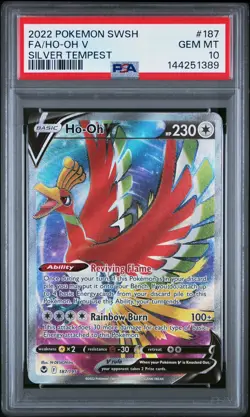 2022 POKEMON SWORD & SHIELD SILVER TEMPEST #187/195 HO-OH V FA ULTRA RARE PSA 10 - Image 1