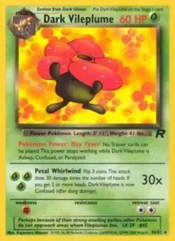 Moderately Played Dark Vileplume - 30/82 - Rare - Unlimited Edition Pokemon Team - Image 1