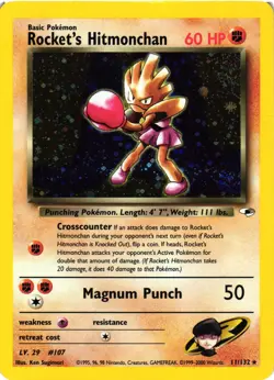 Pokemon TCG Rockets Hitmonchan TWO SWIRLS Holo Rare 11/132 Gym Heroes MP/HP - Image 1