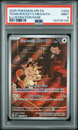 2025 POKEMON DRI EN-DESTINED RIVALS ILLUSTRATION RARE TEAM ROCKET'S MEOWTH PSA 9 - Image 1