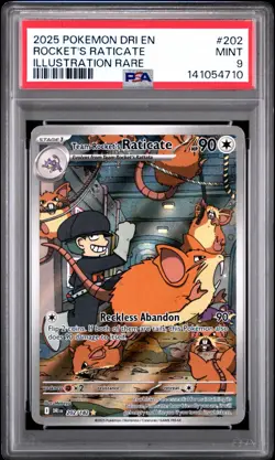 2025 POKEMON DESTINED RIVALS ILLUSTRATION RARE #202 TEAM ROCKET'S RATICATE PSA 9 - Image 1