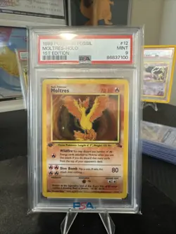 1999 Pokemon TCG Fossil 1st Edition #12 Moltres Holo PSA 9 MINT WOTC Vintage - Image 1