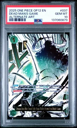 2025 ONE PIECE OP12-037 LEGACY OF THE MASTER DEAD MAN'S GAME ALT ART PSA 10 - Image 1