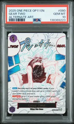 2025 ONE PIECE OP11-A FIST OF DIVINE SPEED 080 GEAR TWO ALTERNATE ART ENG PSA 10 - Image 1