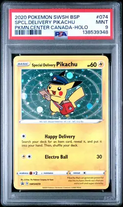 2020 POKEMON SWSH BLACK STAR PROMO #074 SPECIAL DELIVERY PIKACHU-HOLO PSA 9 - Image 1