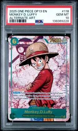 2025 ONE PIECE OP13 118 CARRYING ON HIS WILL MONKEY D LUFFY SEC ALT ART PSA 10 - Image 1